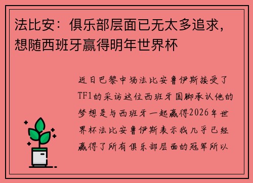 法比安：俱乐部层面已无太多追求，想随西班牙赢得明年世界杯